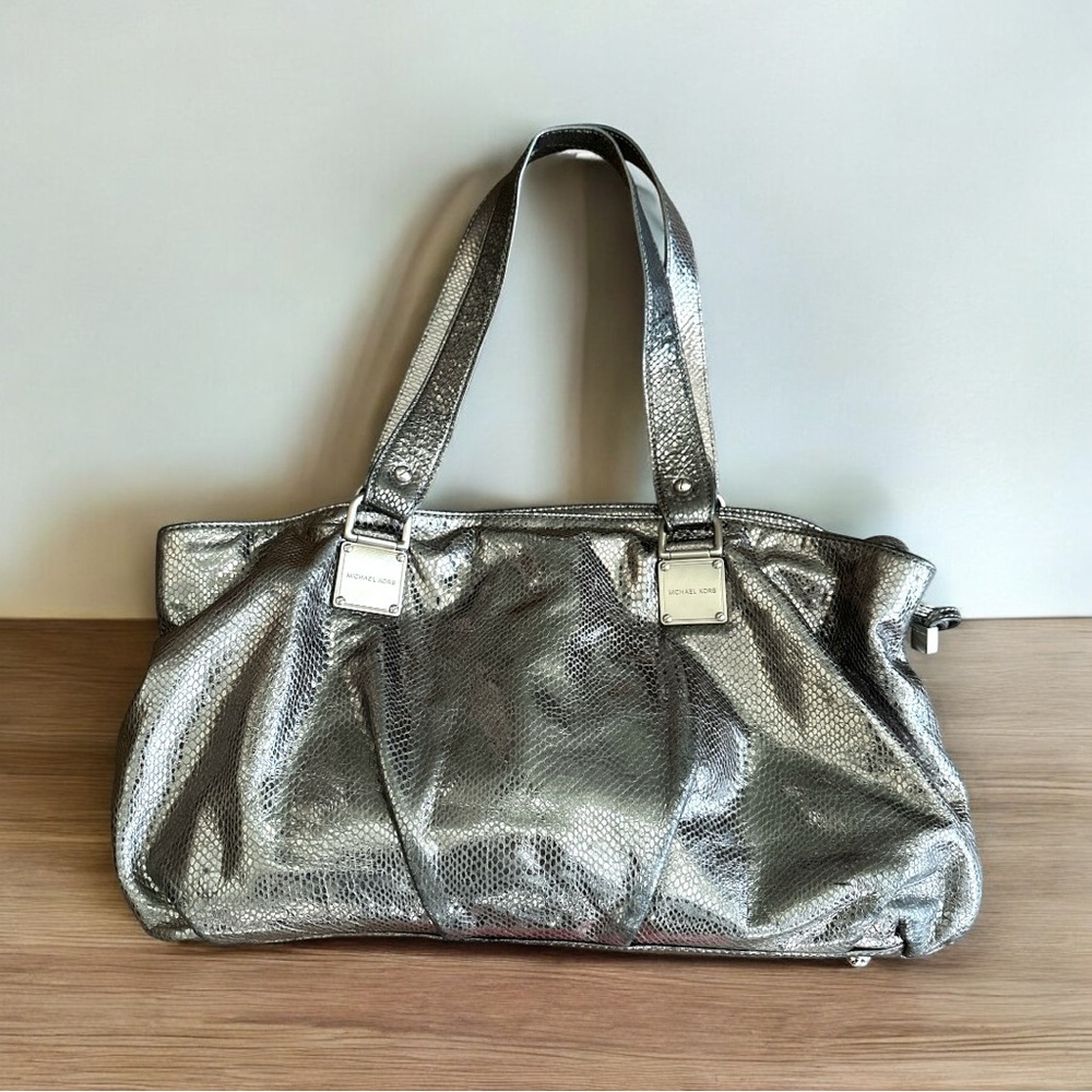 Michael Kors limited edition leather drawstring Silver/ Pewter python satchel